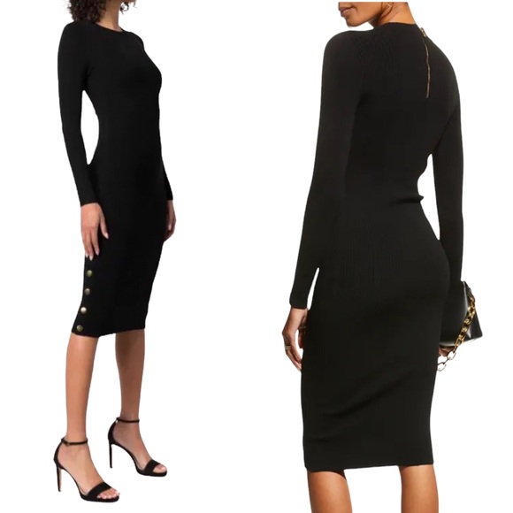 Alice + Olivia Dresses & Skirts - ALICE + OLIVIA Sweater Dress Jenner Ribbed Midi with Gold Button Detail M NWT